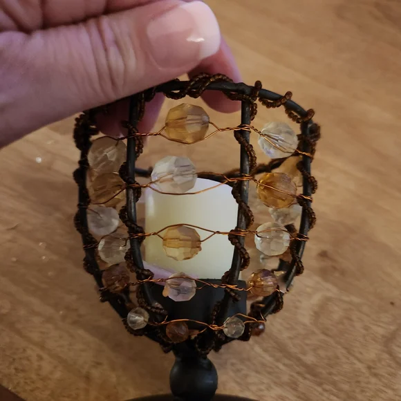 Beaded Candle Holder with Brown and Clear Accents - Picture 10 of 10